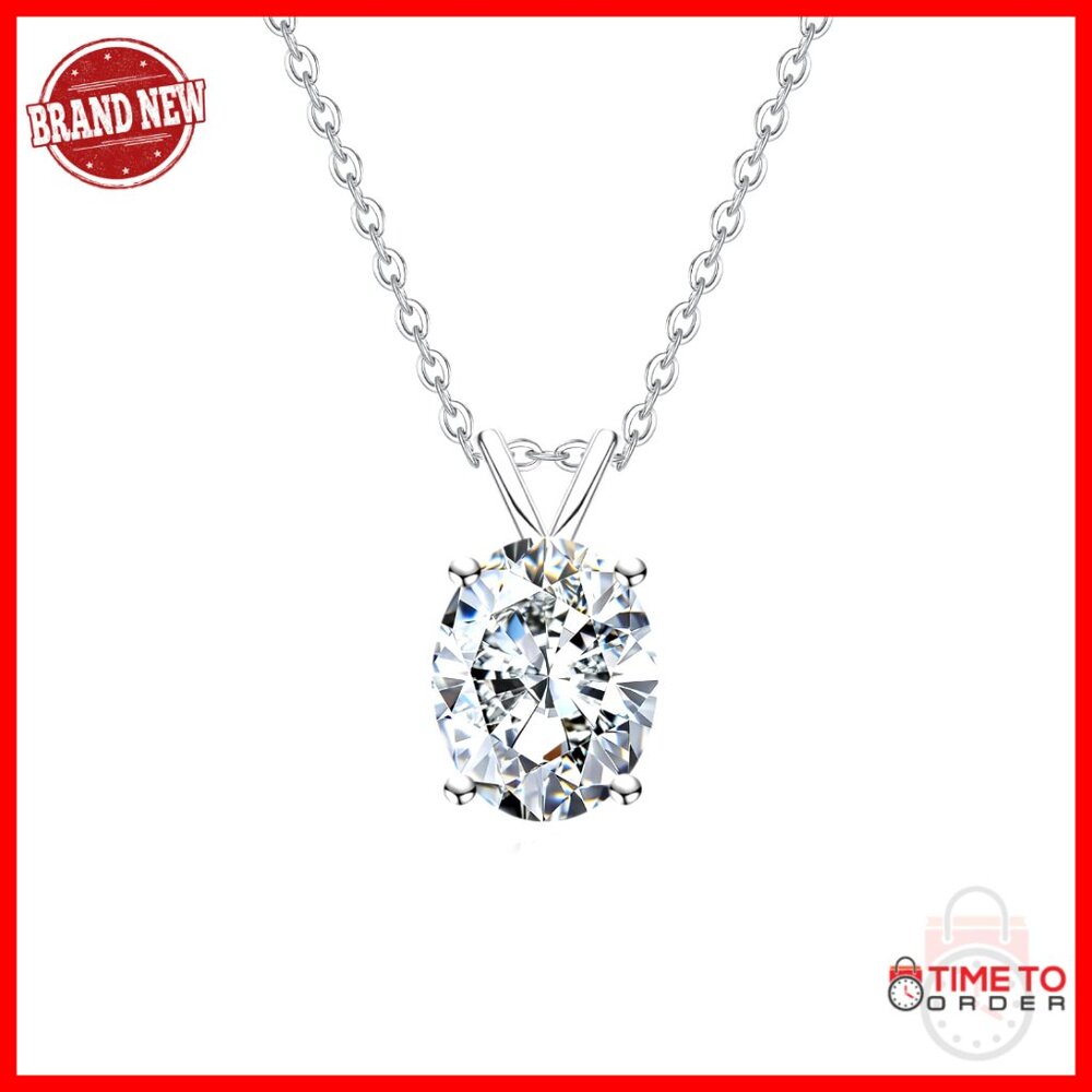3ct Moissanite Pendant Necklace 925 Sterling Silver Adjustable Chain